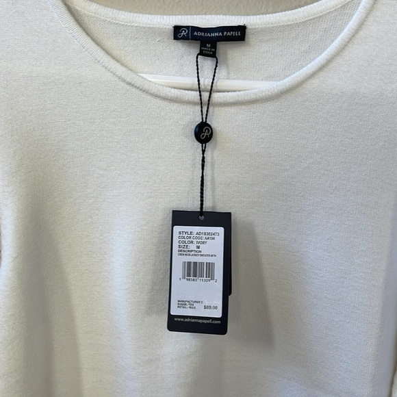 Adrianna Papell Ivory White Crew Neck Jersey Sweater Top with 3/4 Sleeve Sz M - Picture 11 of 11